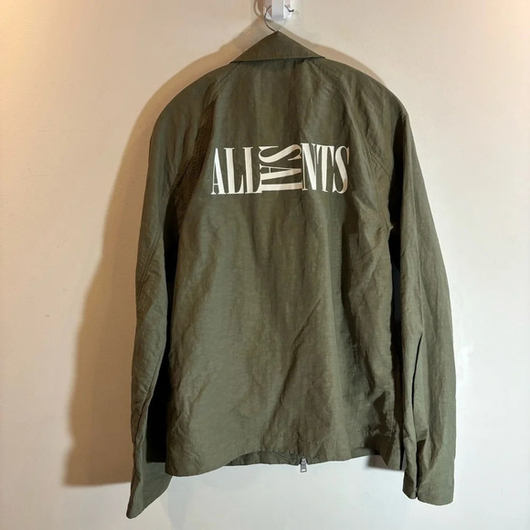 ALL SAINTS Sz S Breaker Olive Green Linen Blend Streetwear Oversized Jacket - Picture 11 of 16